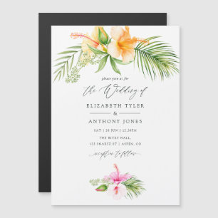 Convite Casamento Tropical Floral à Beira-Mar com Aquarela