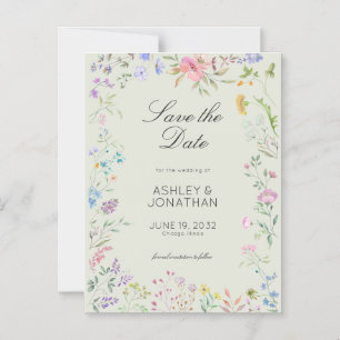 Convite Casamento Verde Simples, Eterno de Flor Selvagem