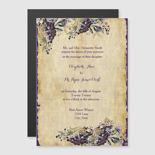 Convite Casamento Vinícola Vinhedo Aquarela Vinhas de Uva (Frente/Verso)