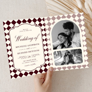 Convite Casamento Xadrez Marfim Antigo Estilo Old Money