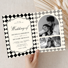 Convite Casamento Xadrez Preto Marfim Dinheiro Antigo Vint