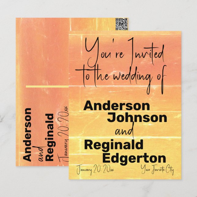 Convite Casual de Verão Amarelo Dourado de Dois La (Frente/Verso)