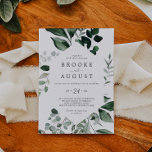 Convite Casual para Casamento Emerald Greenery<br><div class="desc">Este convite casual de casamento esmeralda verde é perfeito para um casamento de boho. A elegante,  porém rústica,  design apresenta folhas de cor verde-d-água escura e umeucalipto com uma moderna sensação de floresta boêmica.</div>