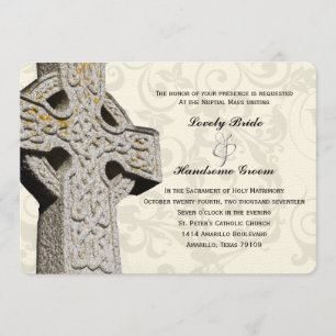 Convite católico de pedra do casamento da cruz