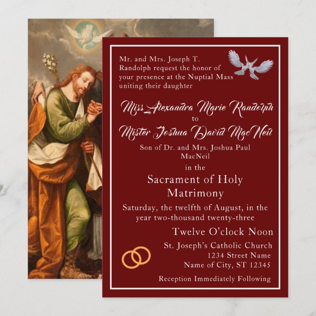 Convite Católico para Casamento Vintage (Frente/Verso)