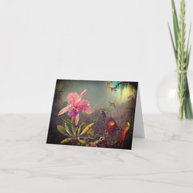 Convite Cattleya Orchid e Três Beija-flores Heade (Frente)
