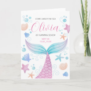 Convite Cauda de Sereia Sob o Mar Rosa Aniversário