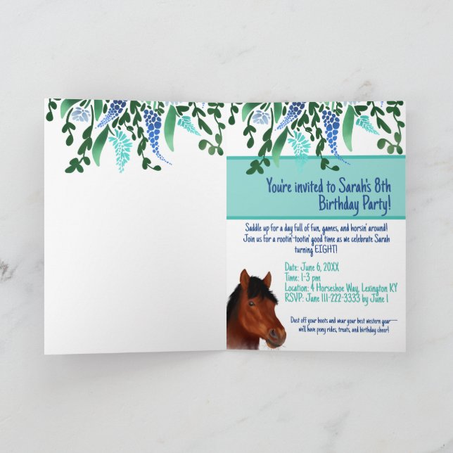 Convite Cavalo Marrom Do Lover Da Flor Em Torno Do Cavalo (Interior)