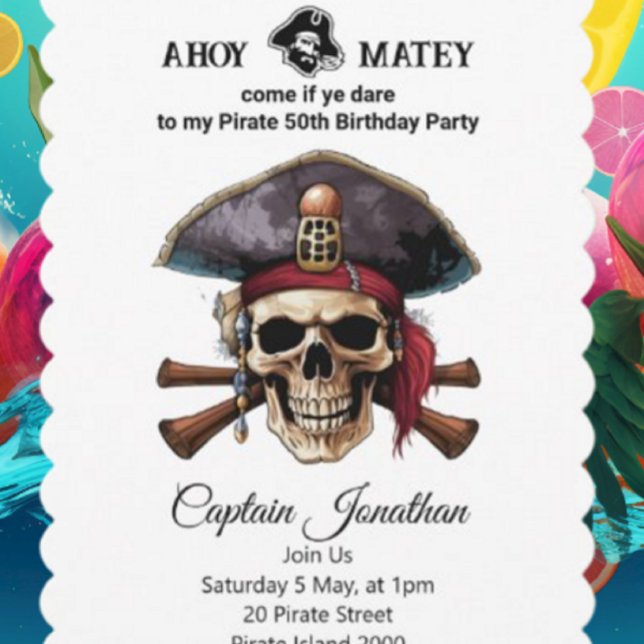 Convite Caveira Pirata de Festa (Party Pirates  Is The Destination For Every Celebration And Every Moment.)