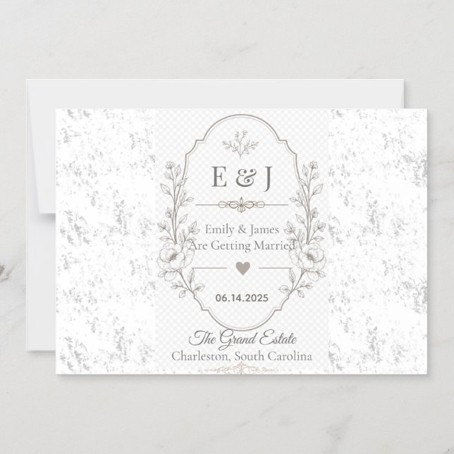 Convite Celebração de Casamento Romântico de Luxo Design (Frente)