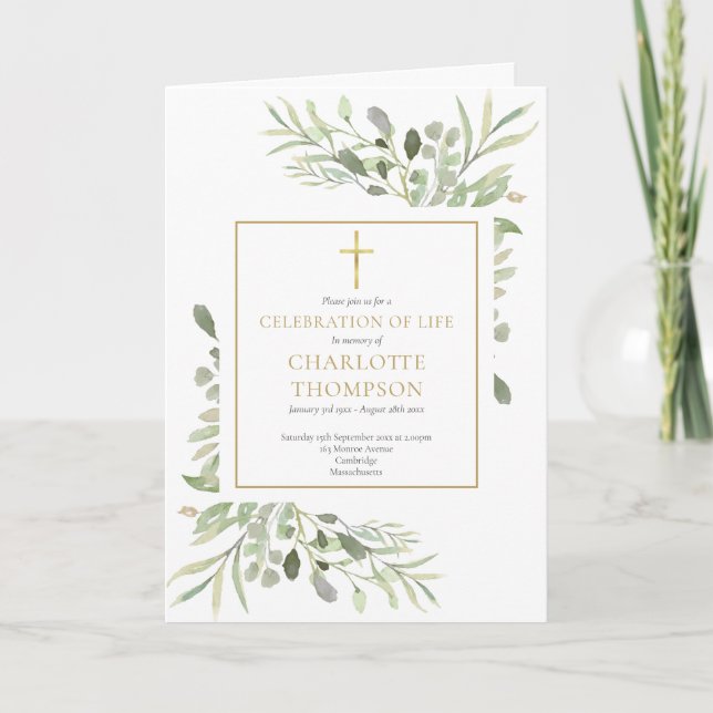 Convite Celebração de Foto Botânica da Vida Funeral Dobrad (Frente)