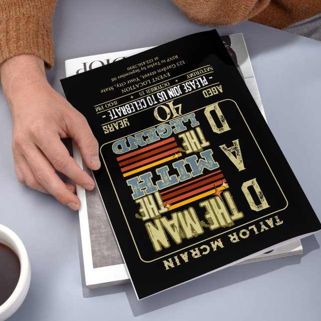 Convite Celebre Qualquer Idade: O Homem, O Mito, A Lenda (Editable Gold "Man, Myth, Legend" Birthday Invitation)