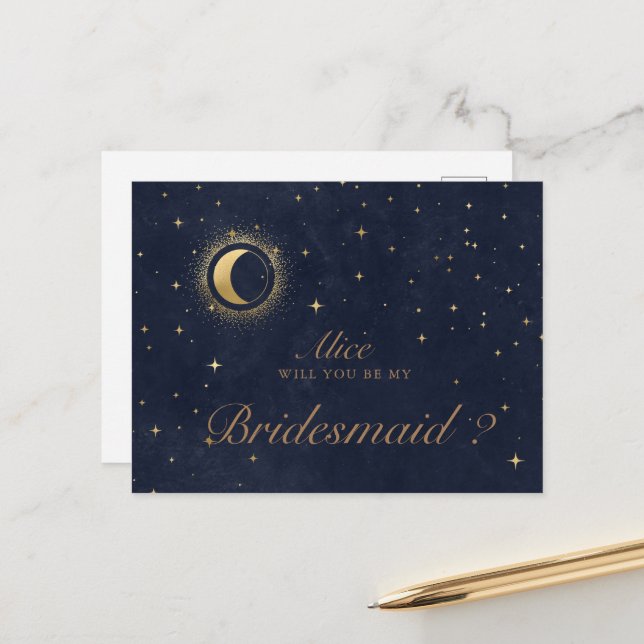 Convite Celestial Crescente Moon Bridesmaid (Frente/Verso In Situ)