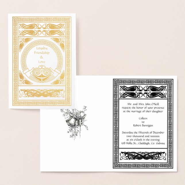 Convite Celta de Casamento com Claddagh e Foil. (Exibição)