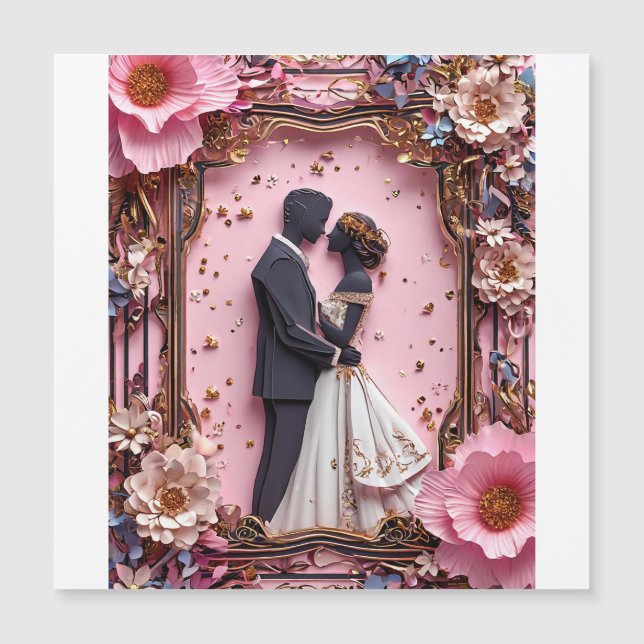 Convite Cena de Casamento com Silhueta de Papel Romântico (Frente)