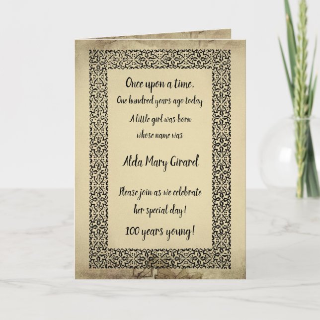 Convite Centenário Antiquado Storybook Página 100º Anivers (Frente)