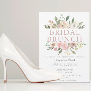 Convite Chá Bridal Floral Rosa Elegante Brunch