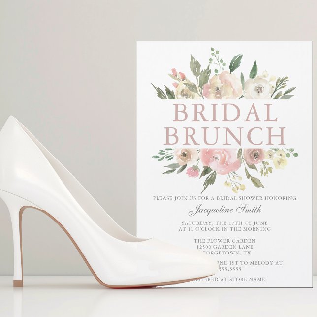 Convite Chá Bridal Floral Rosa Elegante Brunch (Criador carregado)