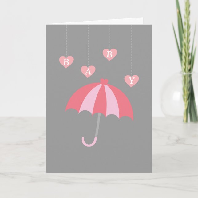 Convite Chá de Bebê Menina Cinza com Amor e Guarda-Chuva R (Frente)