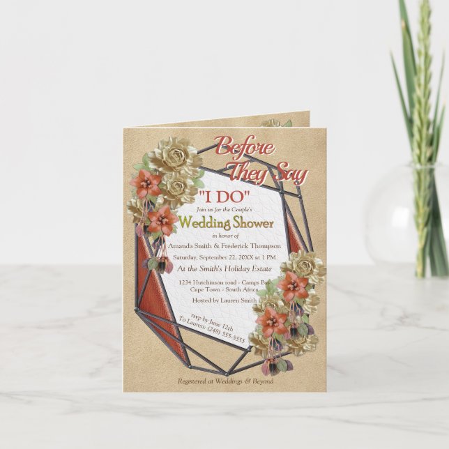 Convite Chá de Casamento Geométrico de Arte do Couro Cresc (Frente)