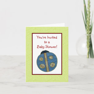 Convite Chá de fraldas azul do joaninha do estilo country