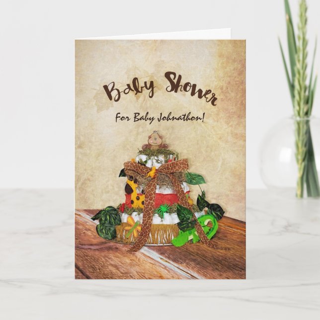 Convite Chá de fraldas de Bolo de Fralda do Menino Bonito (Frente)