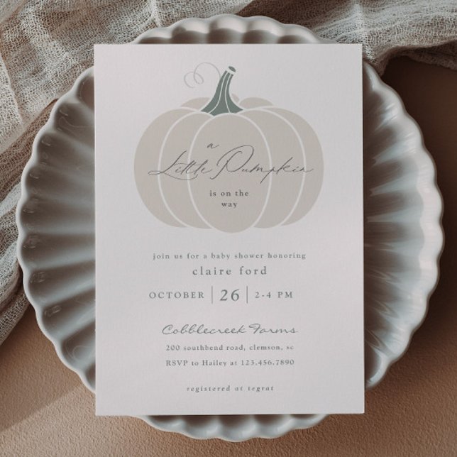 Convite Chá de fraldas de queda de abóbora branca Elegante (Elegant White Little Pumpkin Baby Shower Magnetic Invitations.)