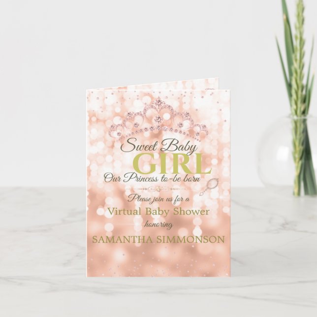 Convite Chá de fraldas de Script Dourado Rosa de Blush de  (Frente)
