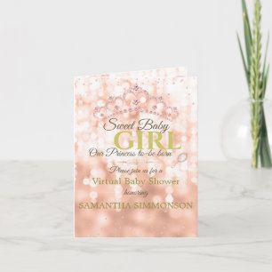 Convite Chá de fraldas de Script Dourado Rosa de Blush de 