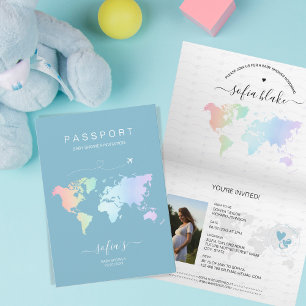 Convite Chá de fraldas do Mapa Mundial do Passaporte Azul 