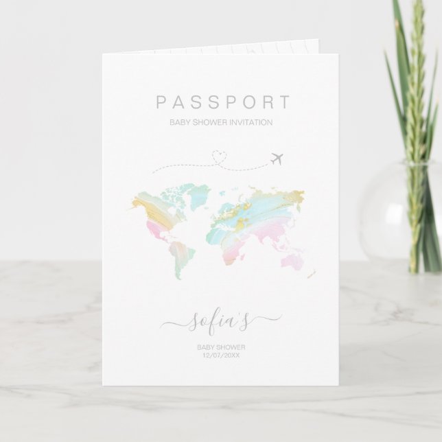 Convite Chá de fraldas do Mapa Mundial do Passaporte Neutr (Frente)