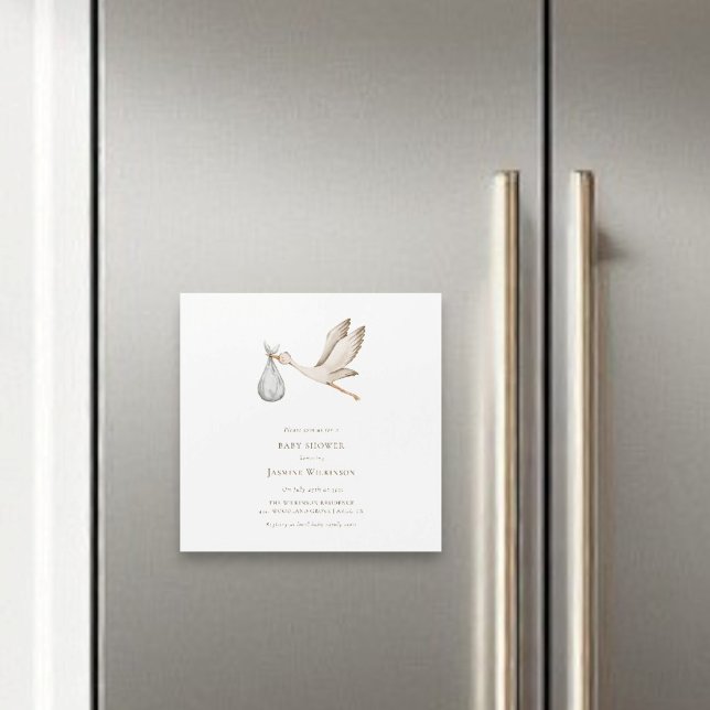 Convite Chá de fraldas mínimo de marca de aquarela (magnetic baby shower invitatio byt willow spring studio)