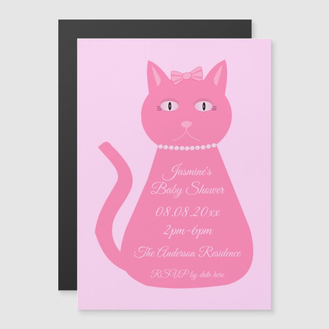 Convite Chá de fraldas Personalizado De Gata De Bebê Rosa  (Frente/Verso)