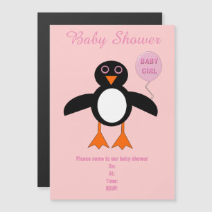 Convite Chá de fraldas Personalizado de Pinguim Menina Ro