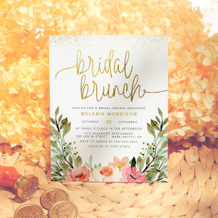 Convite Chá de panela de Brida Dourada Floral de Watercolo
