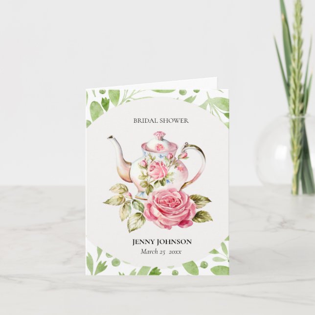 Convite Chá de panela de Flores Verdes Elegantes (Frente)