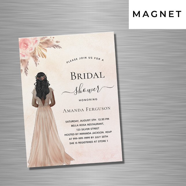 Convite Chá de panela de noiva rosa dourada pampas luxo (Criador carregado)