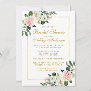 Convite Chá de panela Floral Dourado Branco Cor-d