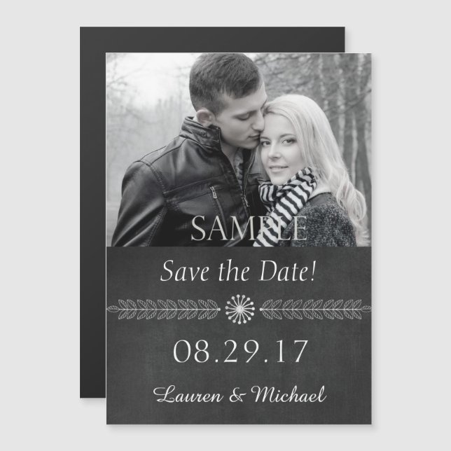 Convite Chalkboard Black and White Save the Date Weding (C (Frente/Verso)