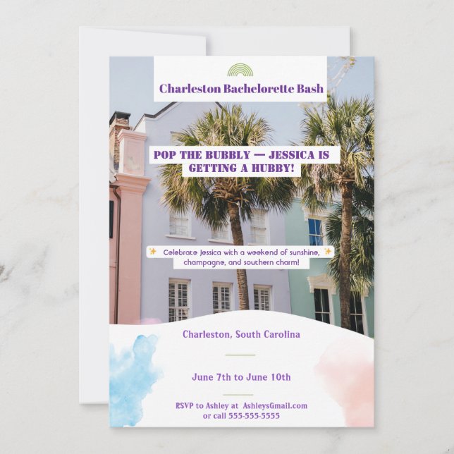 Convite Charleston Bachelorette Bash (Frente)