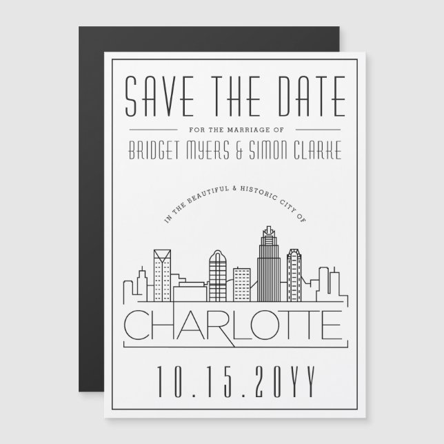 Convite Charlotte Wedding | Skyline Estilizado Salvar a Da (Frente/Verso)