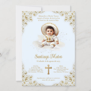 Convite Charro Baptism - Niño Bautizo - Azul