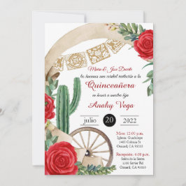 Convite Charro Huapango Quinceanera, Rosas vermelh