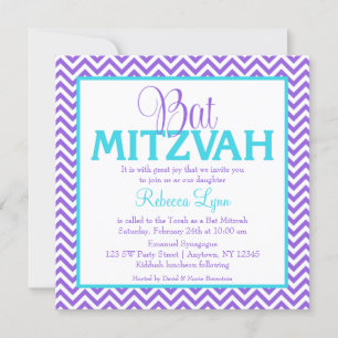 Convite Chevron Purple Teal Blue Bat Mitzvah