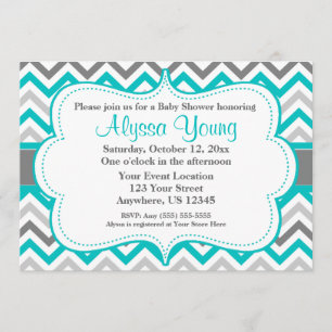 Convite Chevron Verde-Azul Cinza
