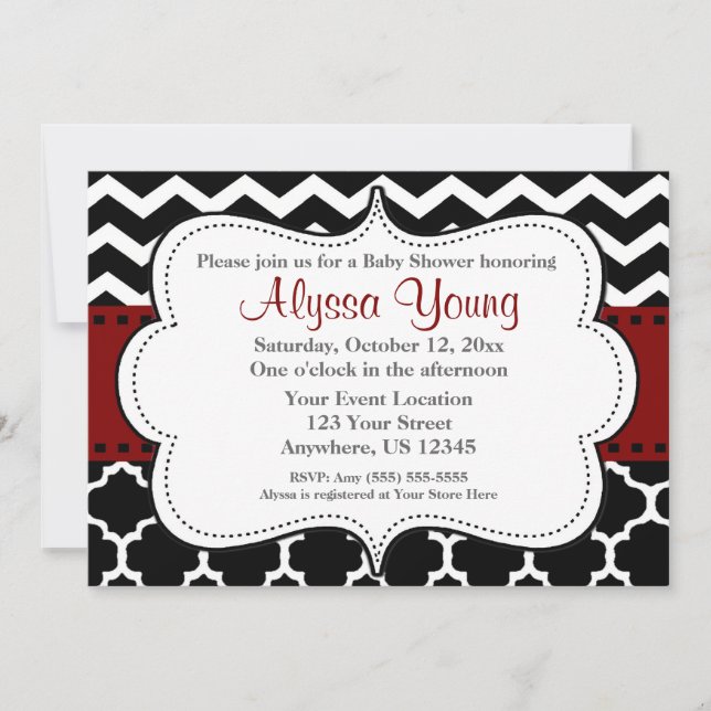 Convite Chevron Vermelho escuro Quatrefoil (Frente)
