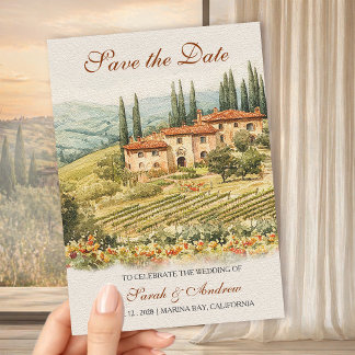 Convite Chianti Vineyard Watercolor Wedding Save the Date 