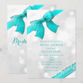 Convite Chic Aqua Turquesa Azul Laço e Brilhos