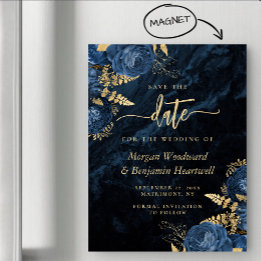 Convite Chic Azul Marinho Dourado Floral Casamento Salve a