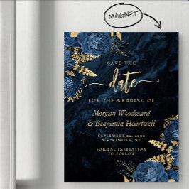 Convite Chic Azul Marinho Dourado Floral Casamento Salve a